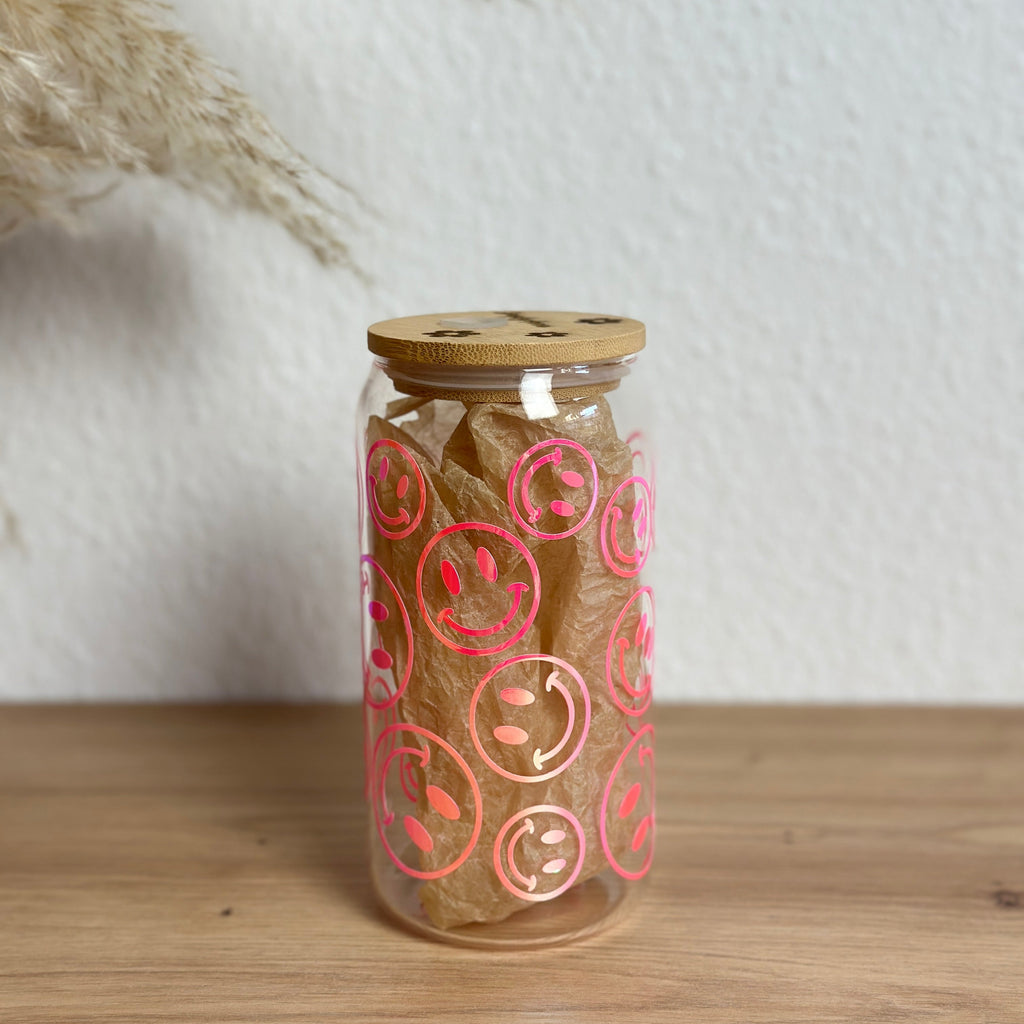 Glasbecher_Smiley_Holo_hot_pink_ohne_Strohhalm