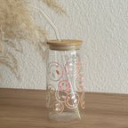 Glasbecher_Smiley_Holo_peach_yellow_pink_mit_Strohhalm_gebogen