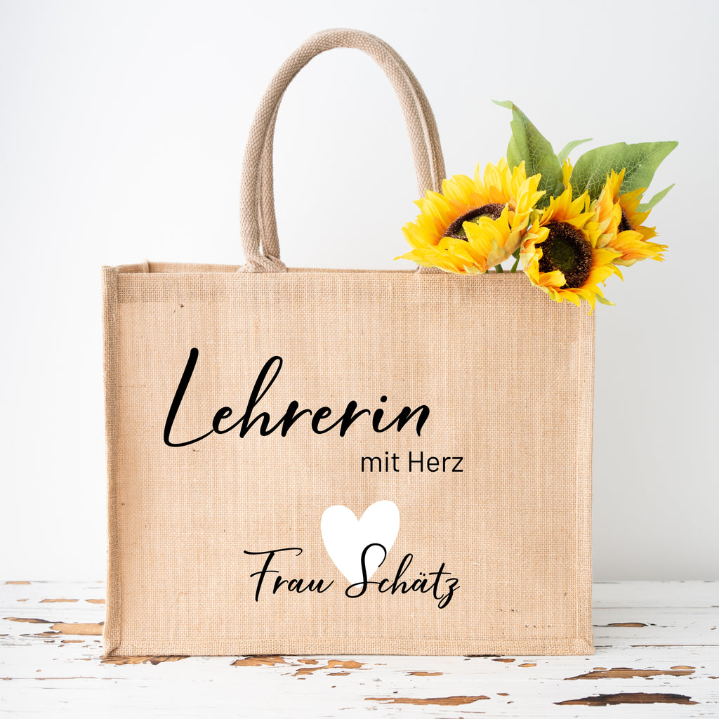 Tasche_Jute_gross_lehrerin_mit_herz_personalisiert_weiß