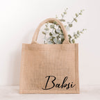 Personalisierte Jutetasche mit Namen Babsi in schwarzer Schrift, Naturjute mit Henkeln, Markttasche von Momentwerk Studio