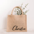Personalisierte Jutetasche mit Namen Christin in schwarzer Schrift, Naturjute mit Henkeln, Geschenktasche von Momentwerk Studio